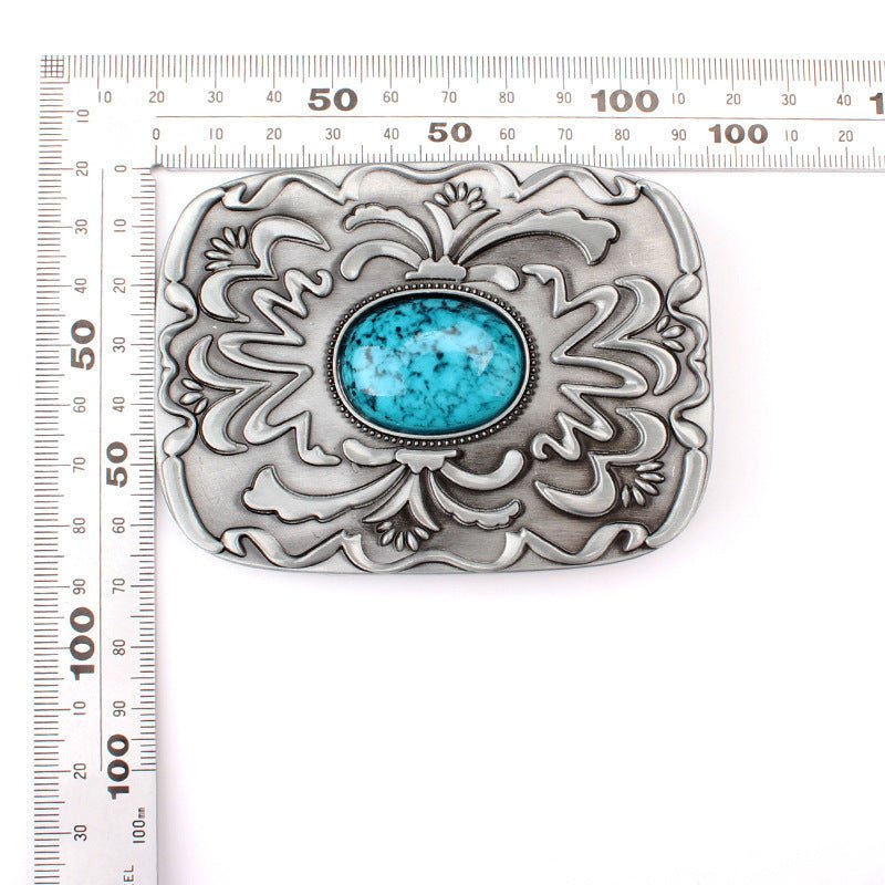 Turquoise Western Belt Buckle Antique Floral Style