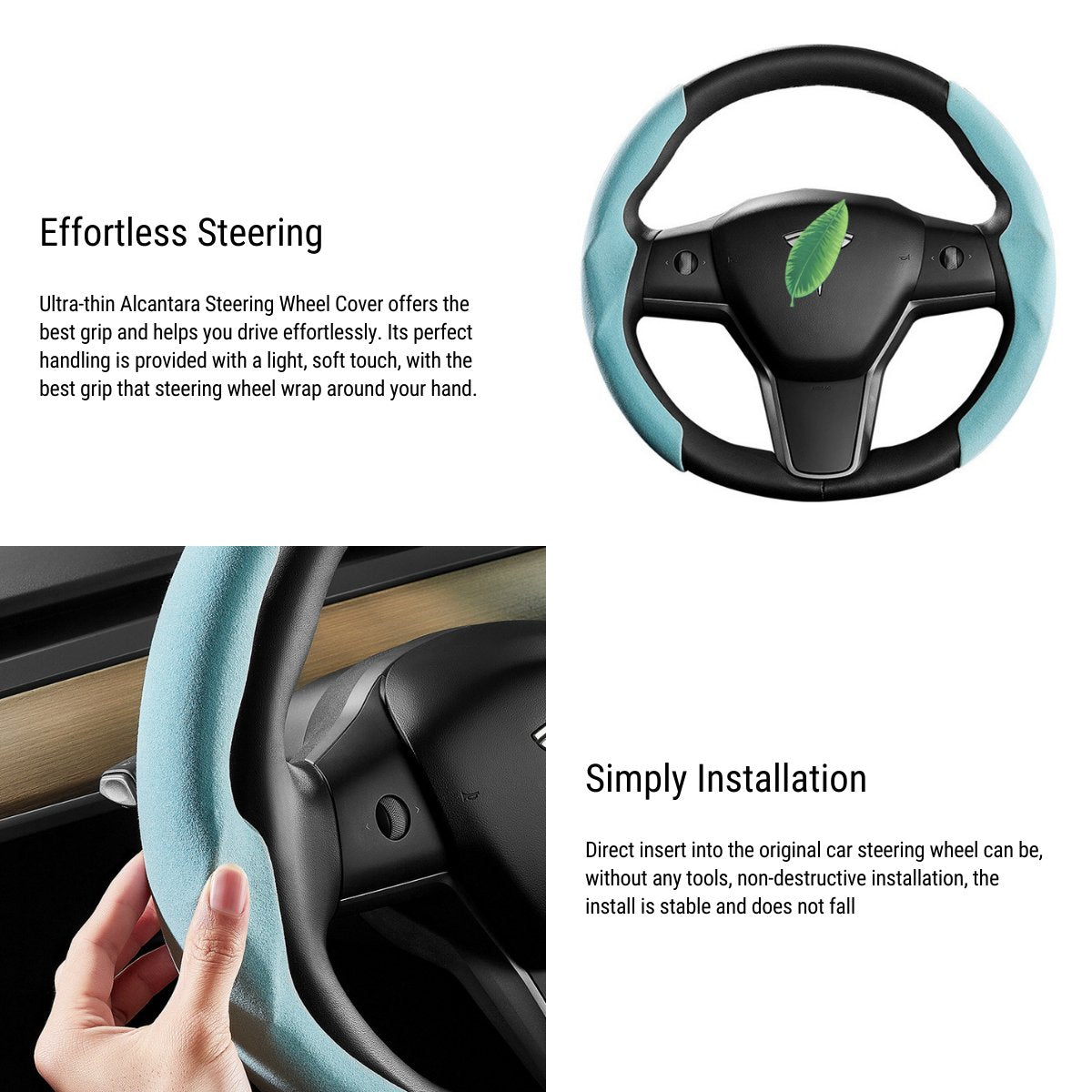 Ultra-thin Alcantara Steering Wheel Cover for Model 3 / Y | Sikunuo