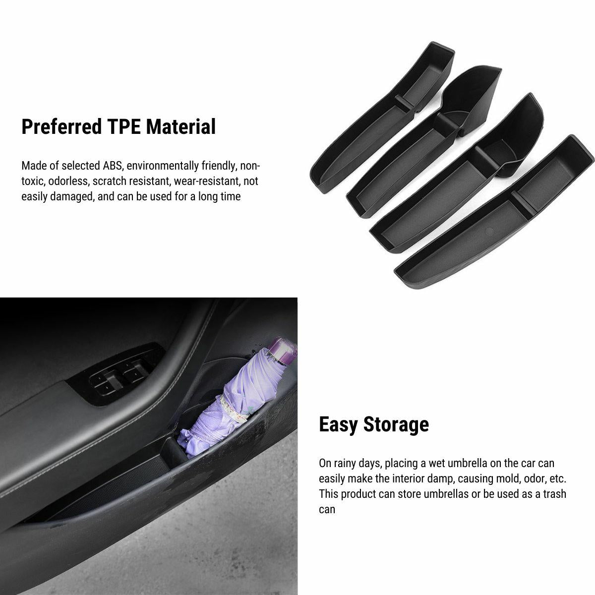 Door Side Organizer Tray for Tesla Model 3 2017-2023 (4 pcs)