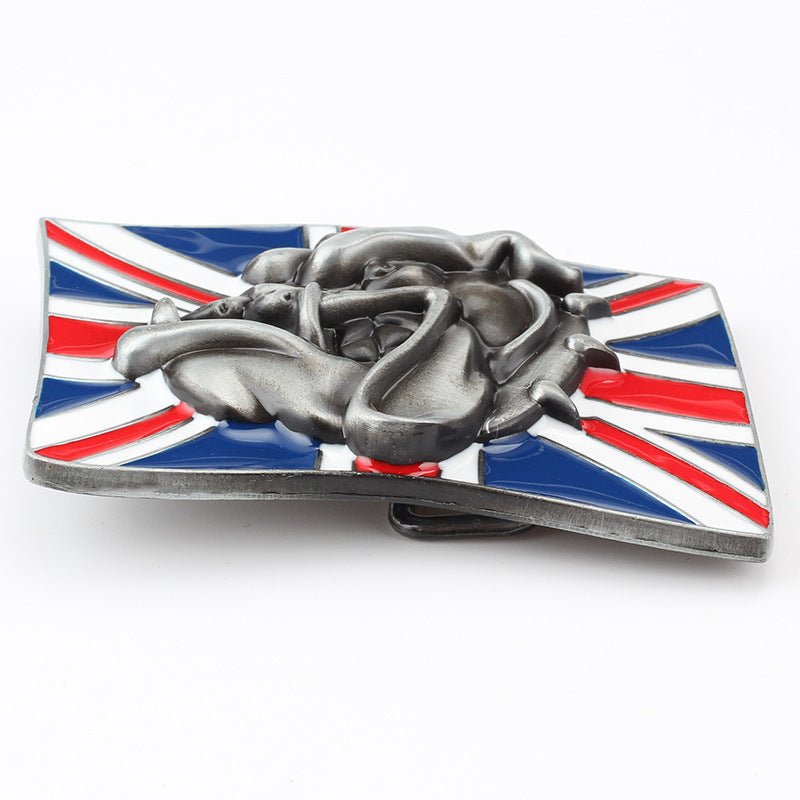United Kingdom Flag Bulldog Western Belt Buckle