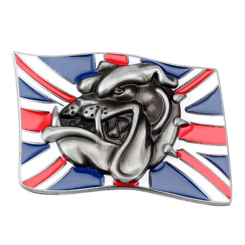 United Kingdom Flag Bulldog Western Belt Buckle