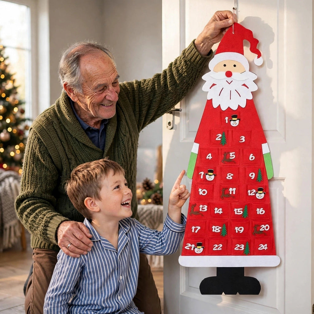 Felt Santa Advent Calendar - Reusable Hanging Calendar with 24 Compartments