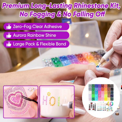 ✨ DIY Nail Flatback Rhinestones Kit | 40.000+ AB Crystal Gems with Adhesive & Pickup Tool for Salon-Quality Nail Art-8YF7