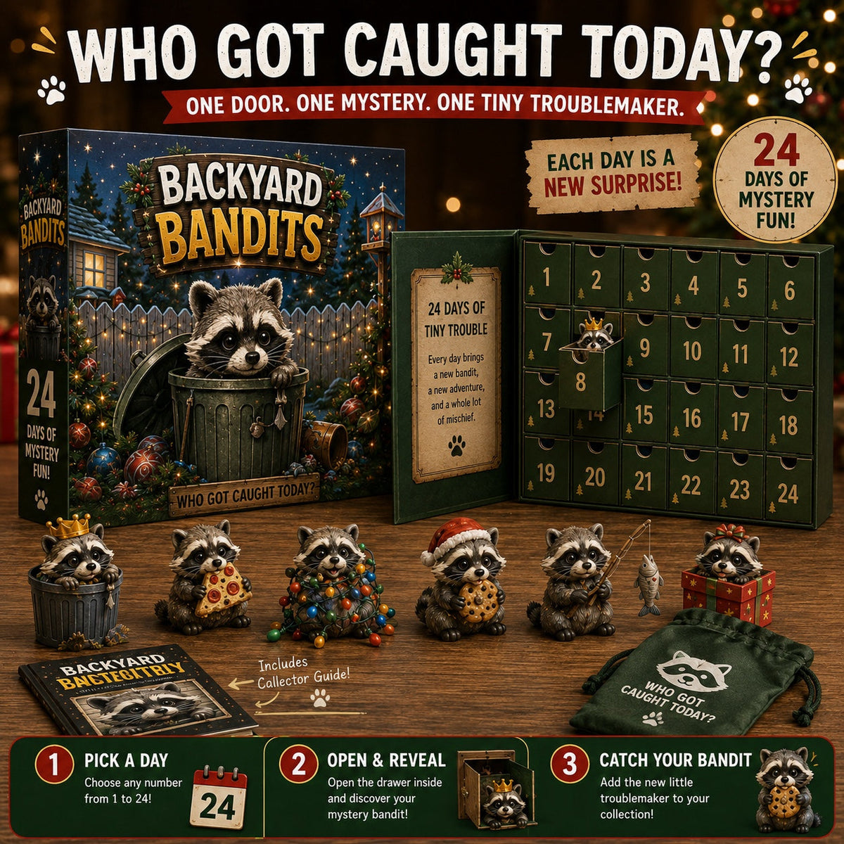Raccoon Advent Calendar 2026 - 24 Mischievous Raccoon Figurines