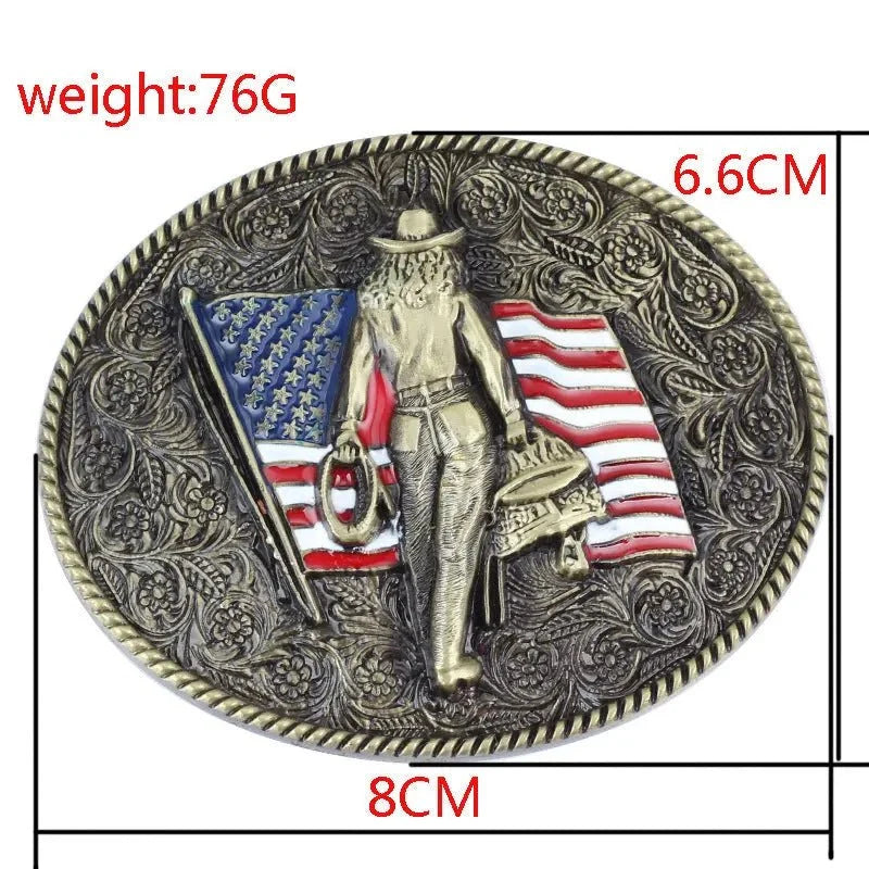 Western American Flag Cowboy Belt Buckle