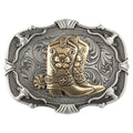 Western Belt Buckle Antique Silver Cowboy Boot Longhorn Floral Scroll