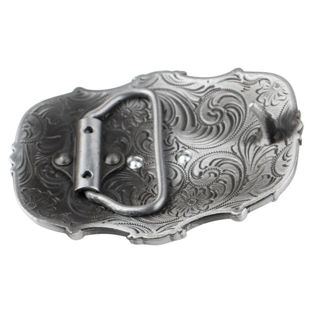 Western Belt Buckle Antique Silver Cowboy Boot Longhorn Floral Scroll