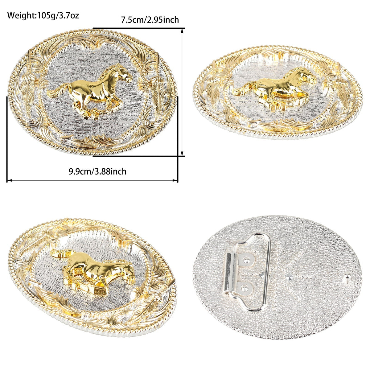 Western Belt Buckle Gold Silver Oval