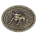 Western Charging Bull Belt Buckle Antique Bronze Oval Floral Scroll Rodeo Cowboy