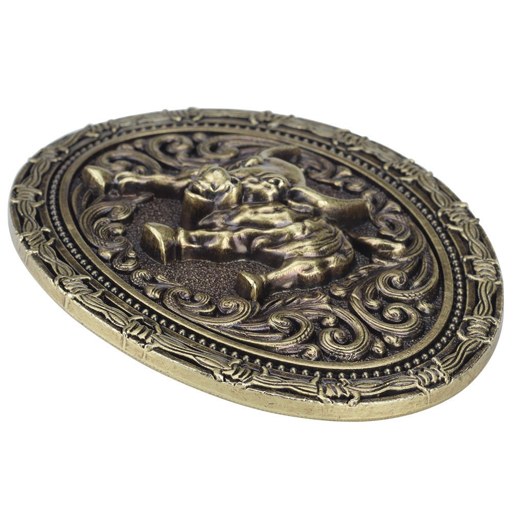 Western Charging Bull Belt Buckle Antique Bronze Oval Floral Scroll Rodeo Cowboy
