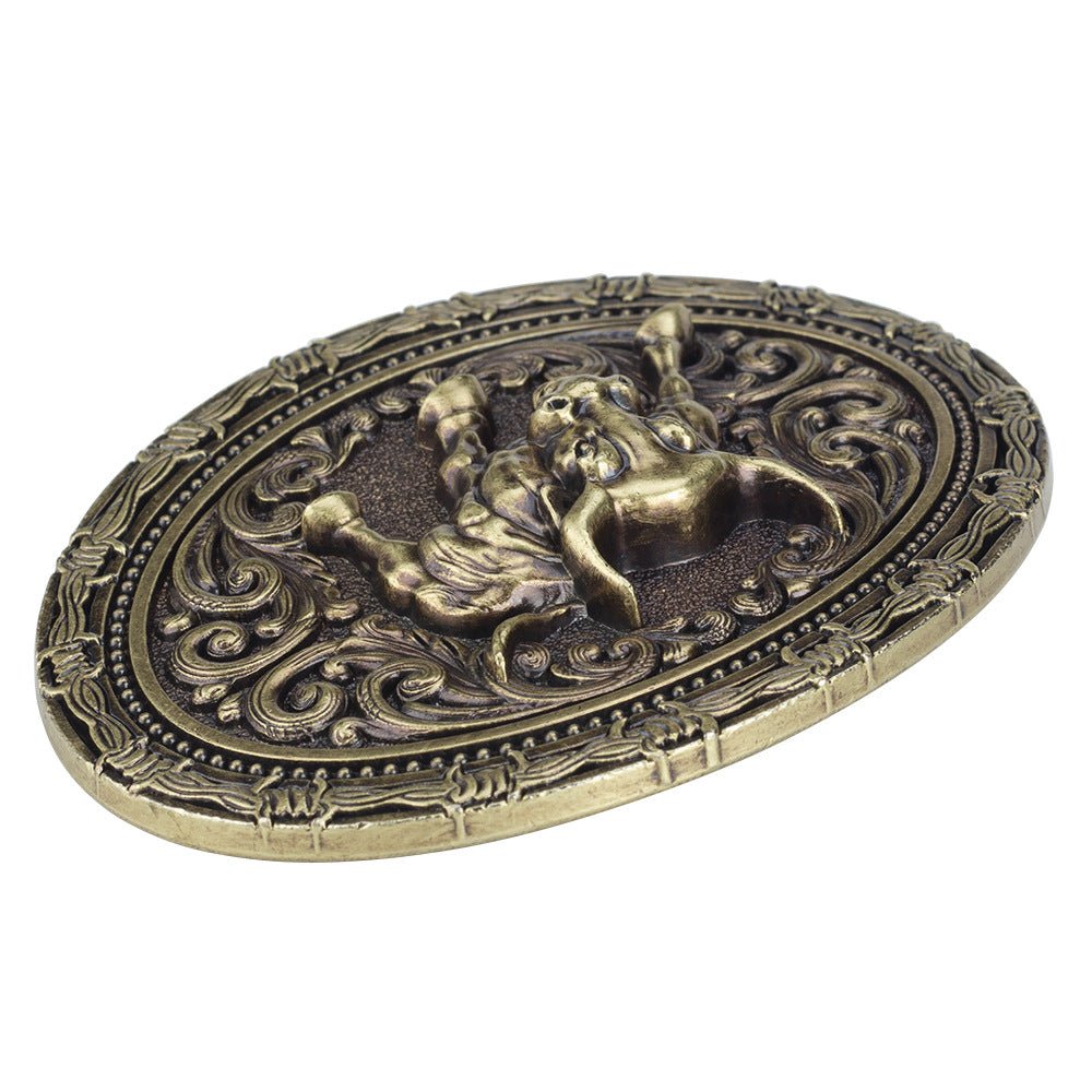 Western Charging Bull Belt Buckle Antique Bronze Oval Floral Scroll Rodeo Cowboy