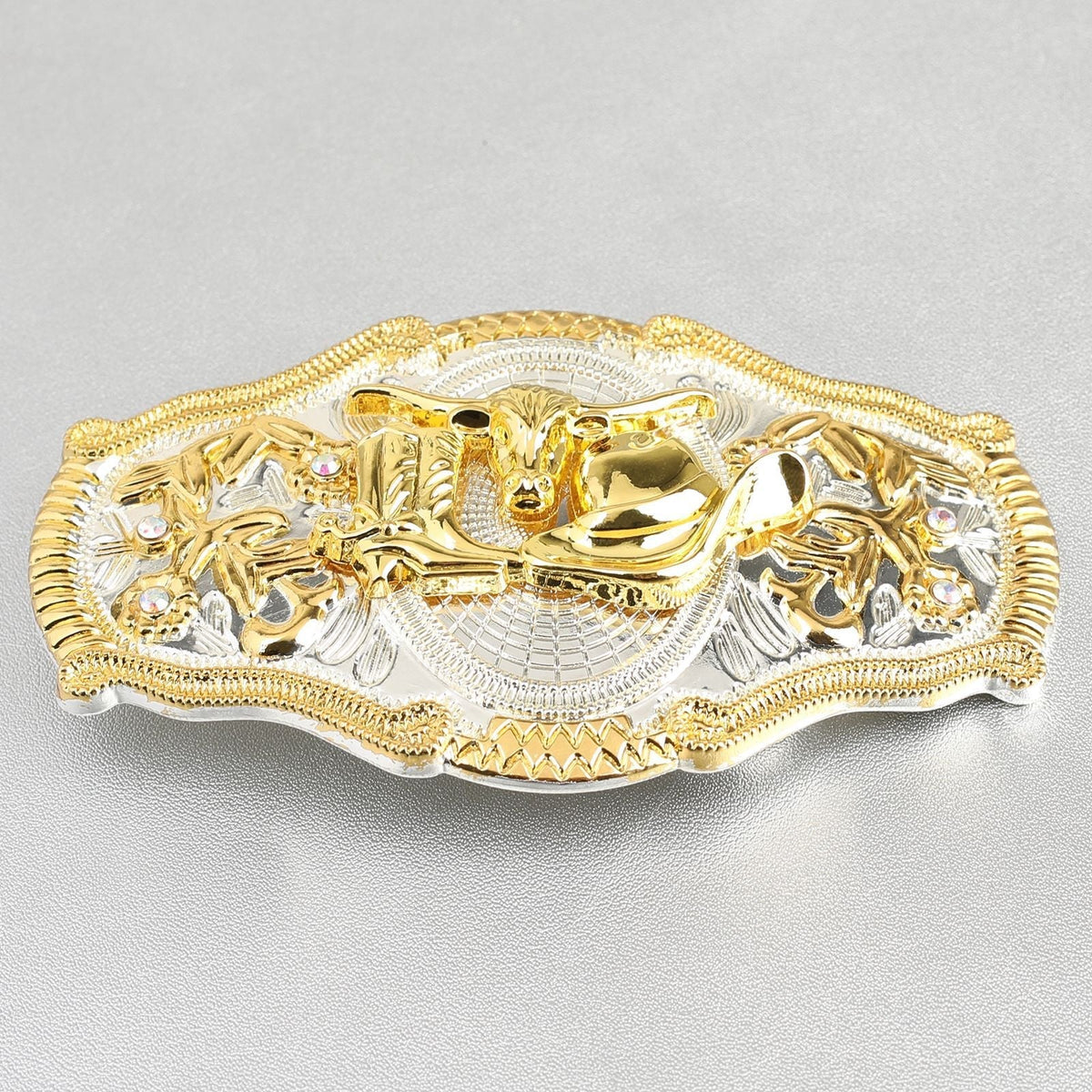 Western Cowboy 3D Relief Gold & Silver Two-Tone Belt Buckle