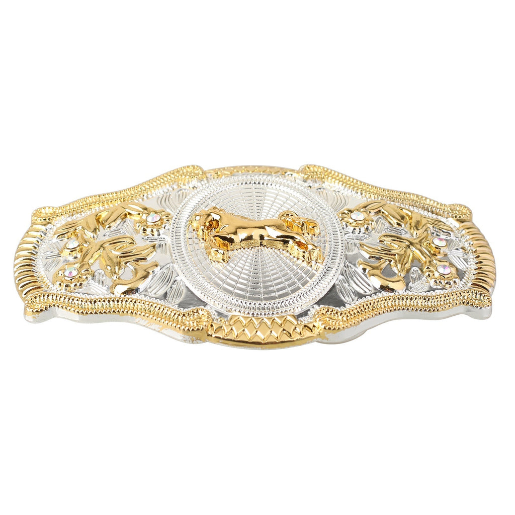 Western Cowboy 3D Relief Gold & Silver Two-Tone Belt Buckle