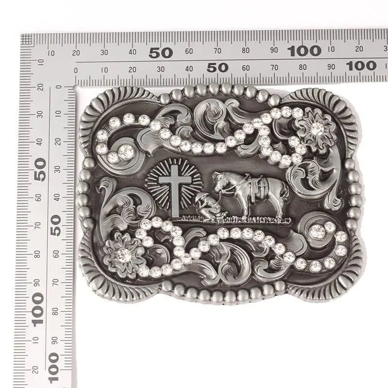 Western Cowboy Horse with Rhinestone Large Belt Buckle