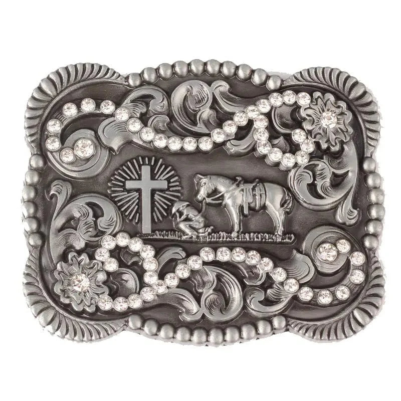 Western Cowboy Horse with Rhinestone Large Belt Buckle