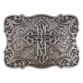 Western Cross Belt Buckle Antique Silver Floral Scroll Christian