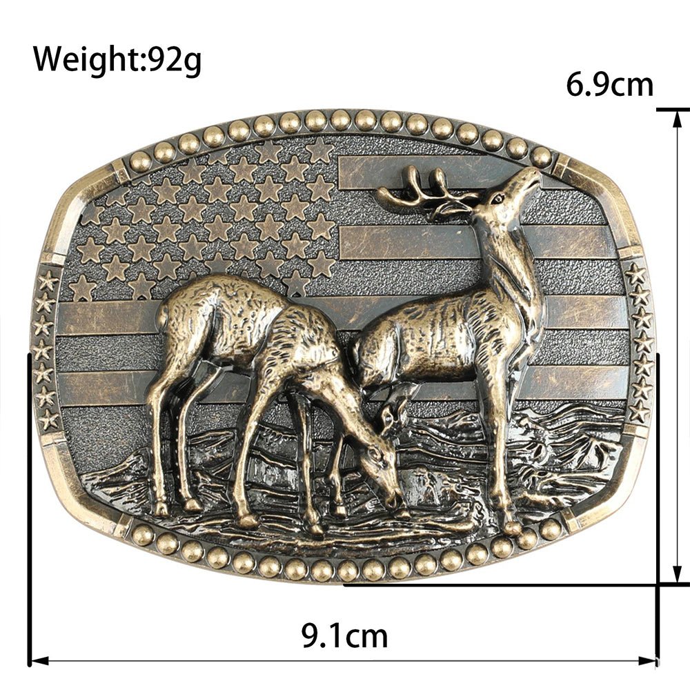 Western Deer Belt Buckle with American Flag