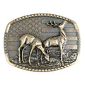 Western Deer Belt Buckle with American Flag