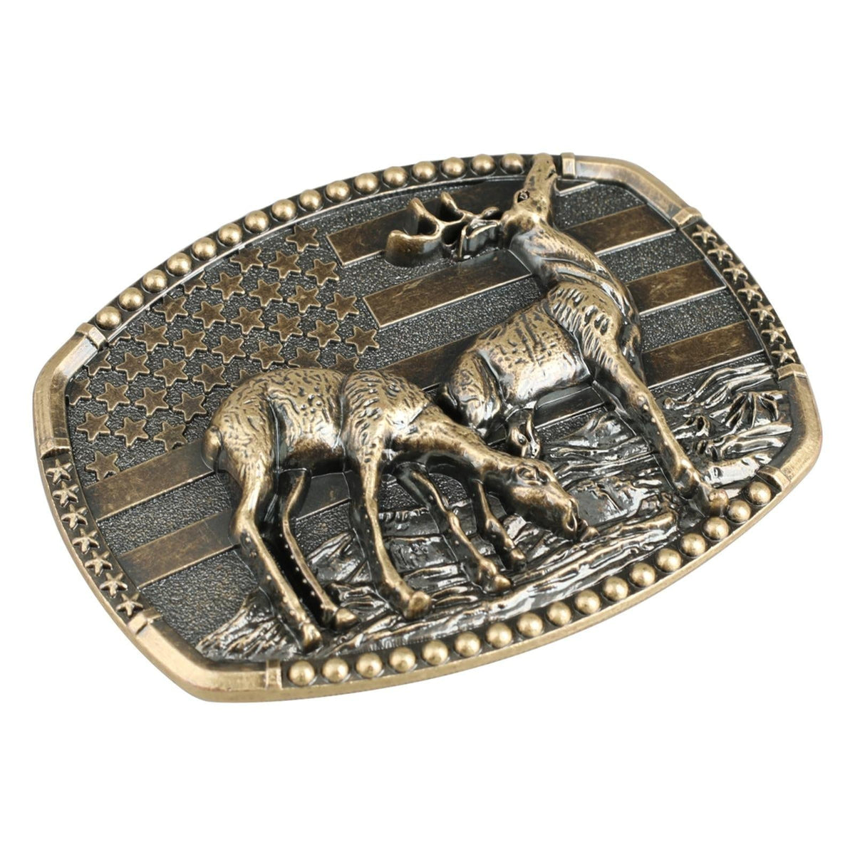 Western Deer Belt Buckle with American Flag