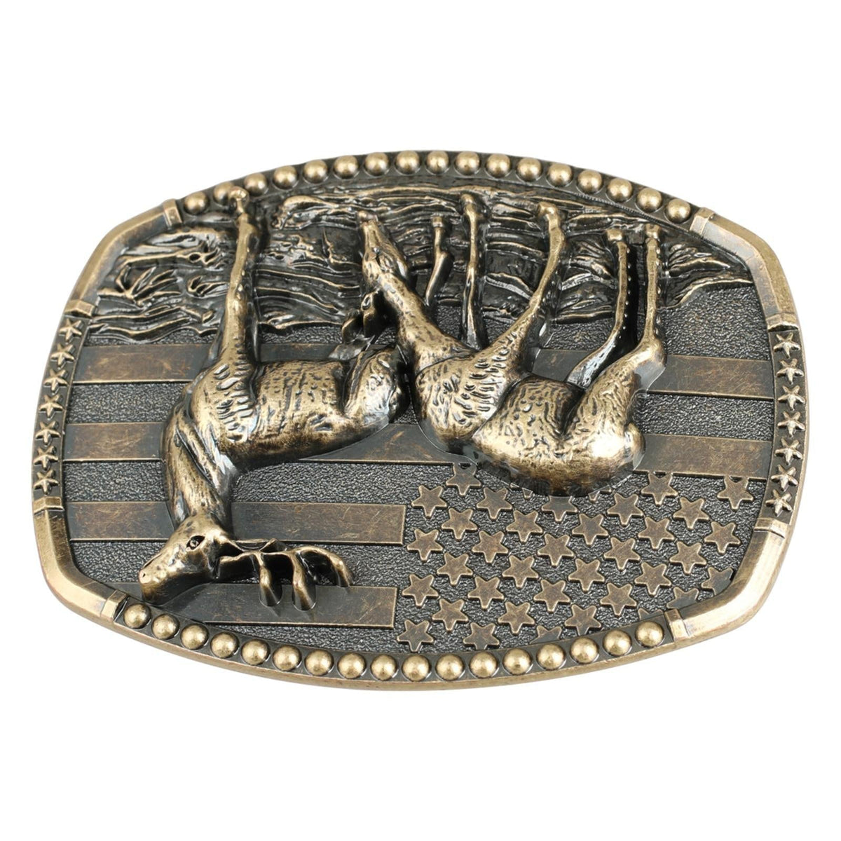 Western Deer Belt Buckle with American Flag