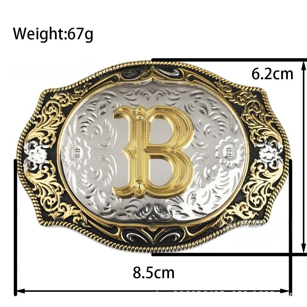 Western Initial Gold Engraved Belt Buckle