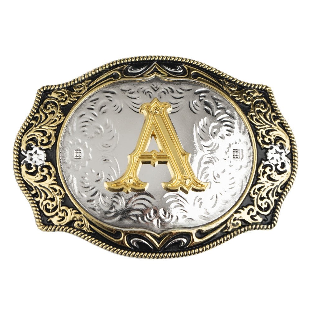 Western Initial Gold Engraved Belt Buckle
