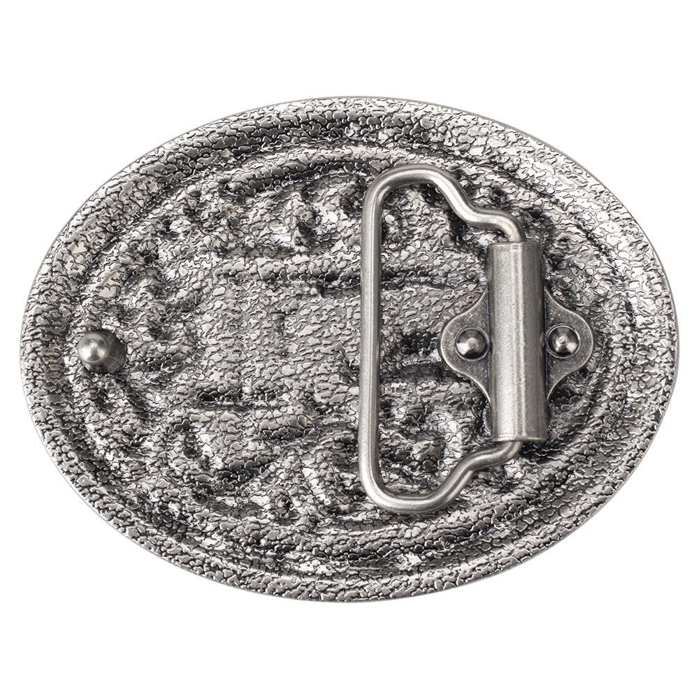 Western Oval Belt Buckle Cowboy Horse Cross Floral Scroll Rodeo