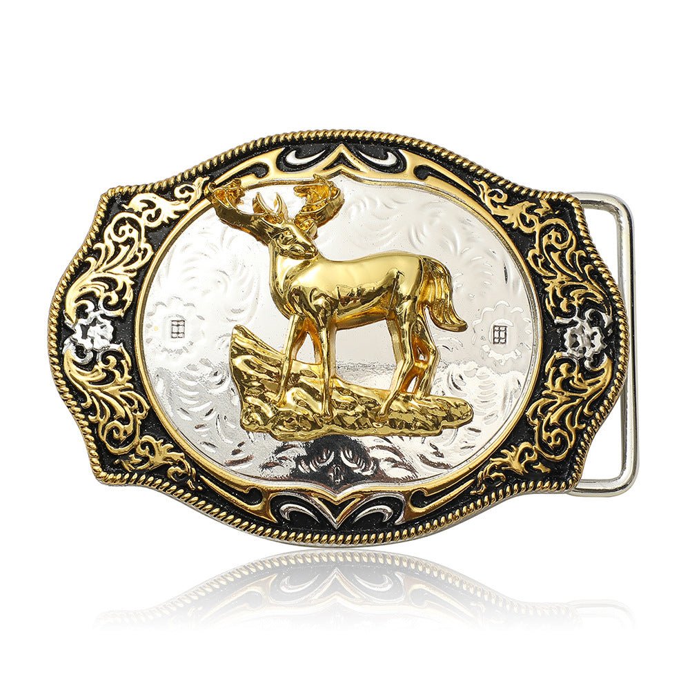 Western Standing Deer Buck Belt Buckle Gold Silver