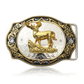 Western Standing Deer Buck Belt Buckle Gold Silver