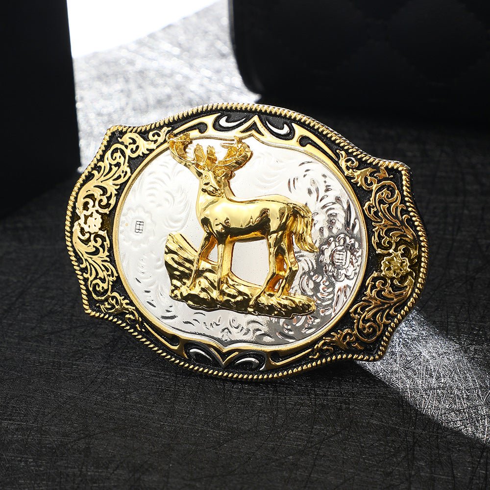 Western Standing Deer Buck Belt Buckle Gold Silver