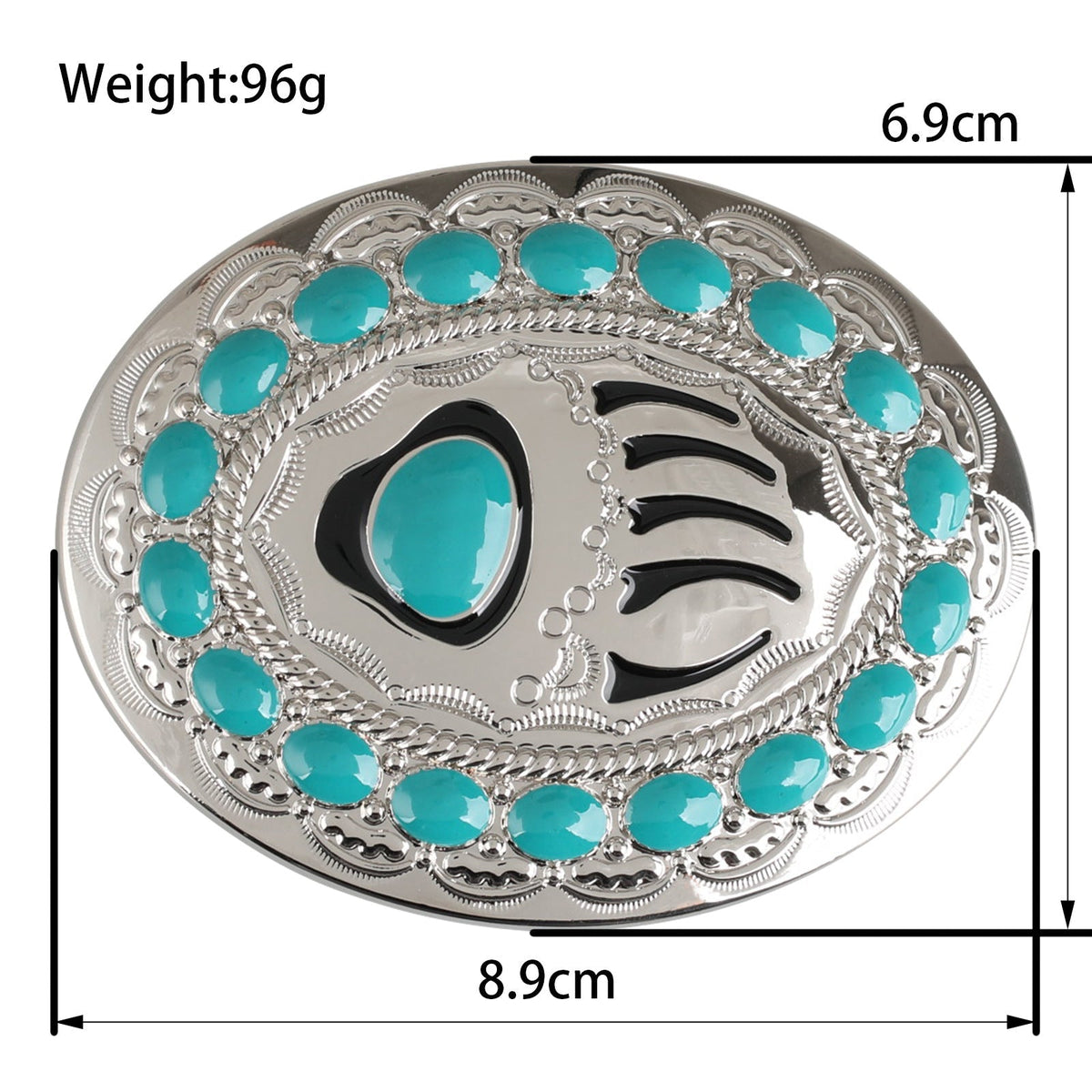 Western Turquoise Bear Paw Silver Belt Buckle