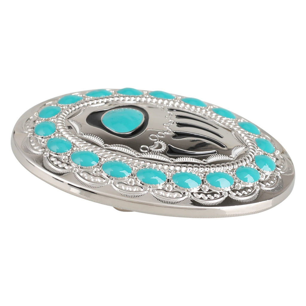 Western Turquoise Bear Paw Silver Belt Buckle