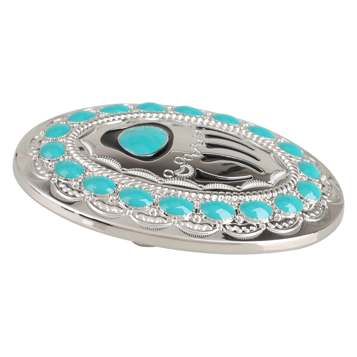 Western Turquoise Bear Paw Silver Belt Buckle