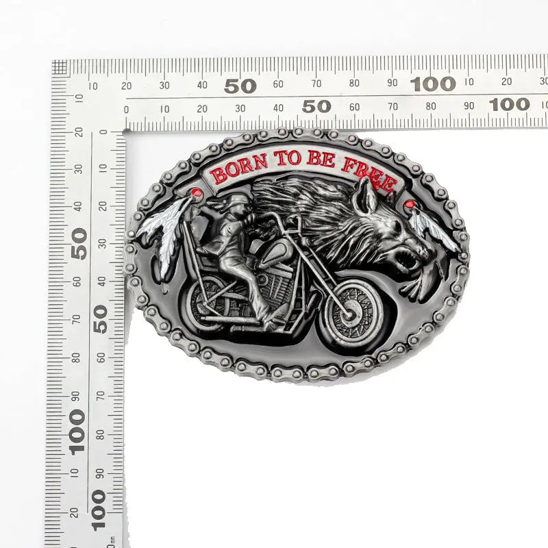 Western Wolf and Motorcycle Belt Buckle
