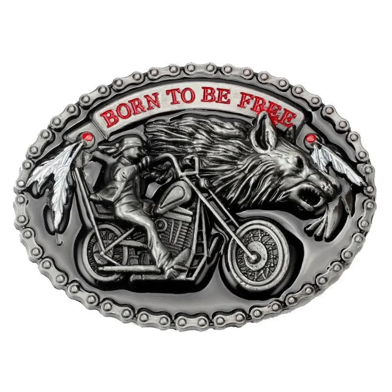 Western Wolf and Motorcycle Belt Buckle