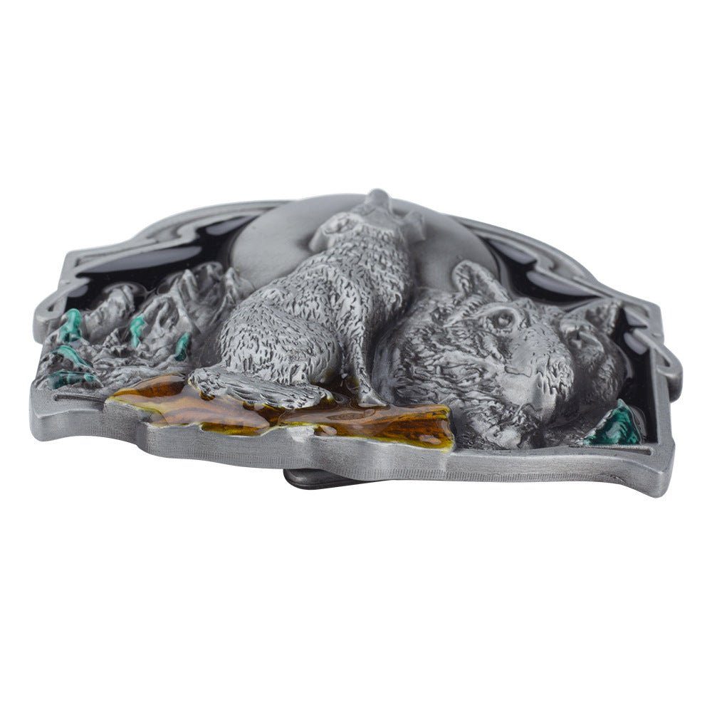 Wolf Howling Moon Belt Buckle