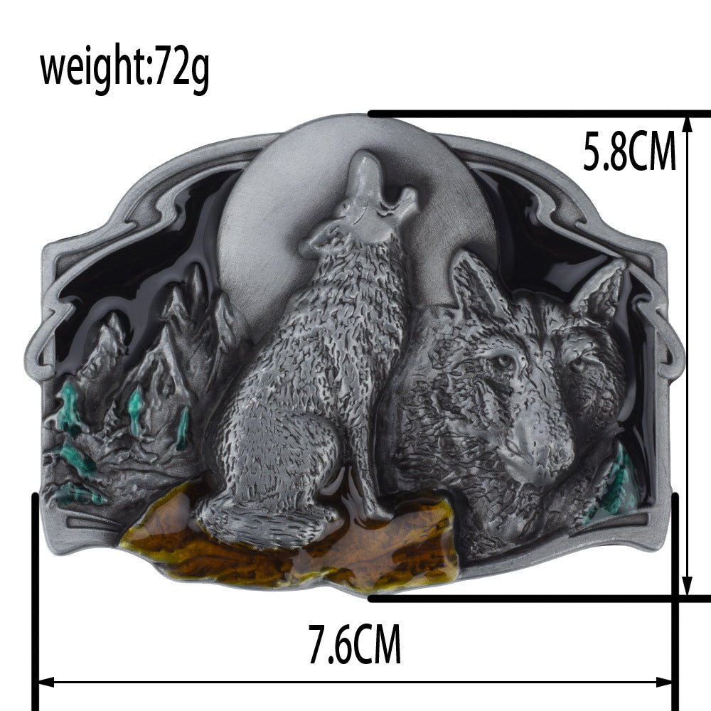 Wolf Howling Moon Belt Buckle