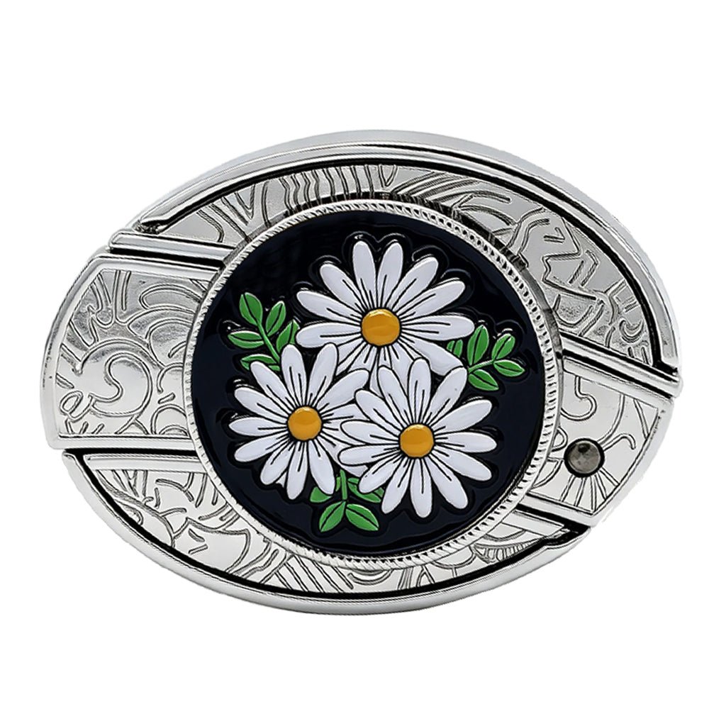 Daisy Flower Oval Western Belt Buckle White