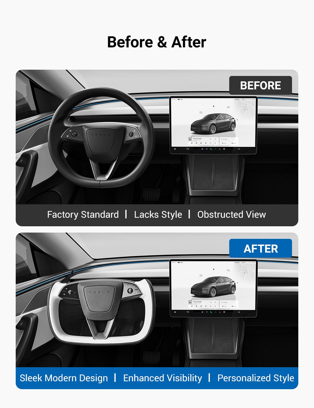 Yoke Steering Wheel for Model 3 Highland / Model Y Juniper【Two-Tone Style】