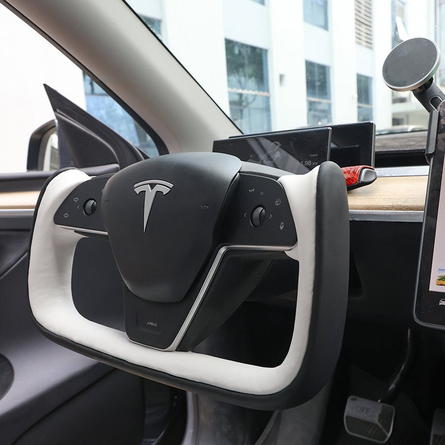 Flash Sale: Yoke Style Steering Wheel for Model Y【Black & White Leather】