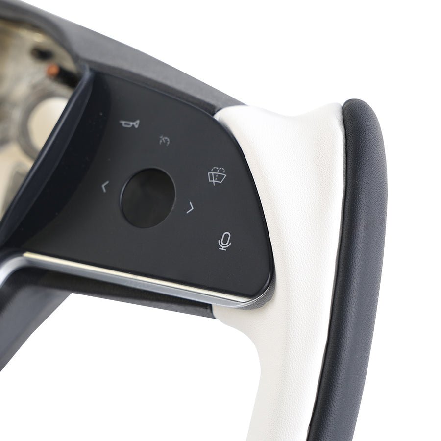 Flash Sale: Yoke Style Steering Wheel for Model Y【Black & White Leather】