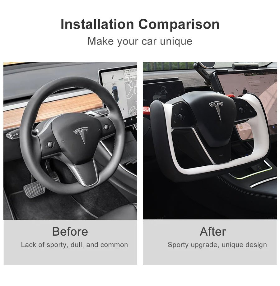 Flash Sale: Yoke Style Steering Wheel for Model Y【Black & White Leather】
