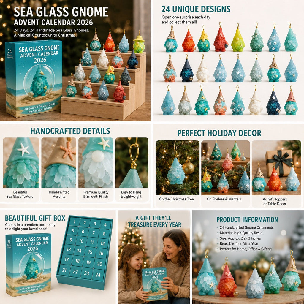 Sea Glass Gnome Advent Calendar 2026 - 24 Sea Glass Gnome Ornaments