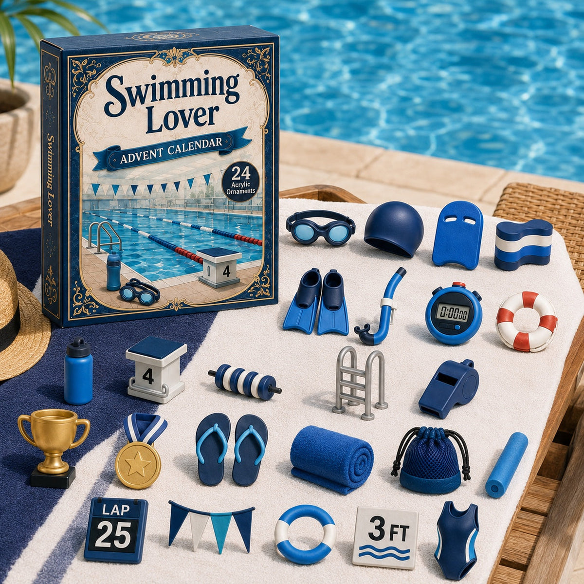 Swimming Advent Calendar 2026 - 24 Acrylic Swimming Ornaments for Swimmers