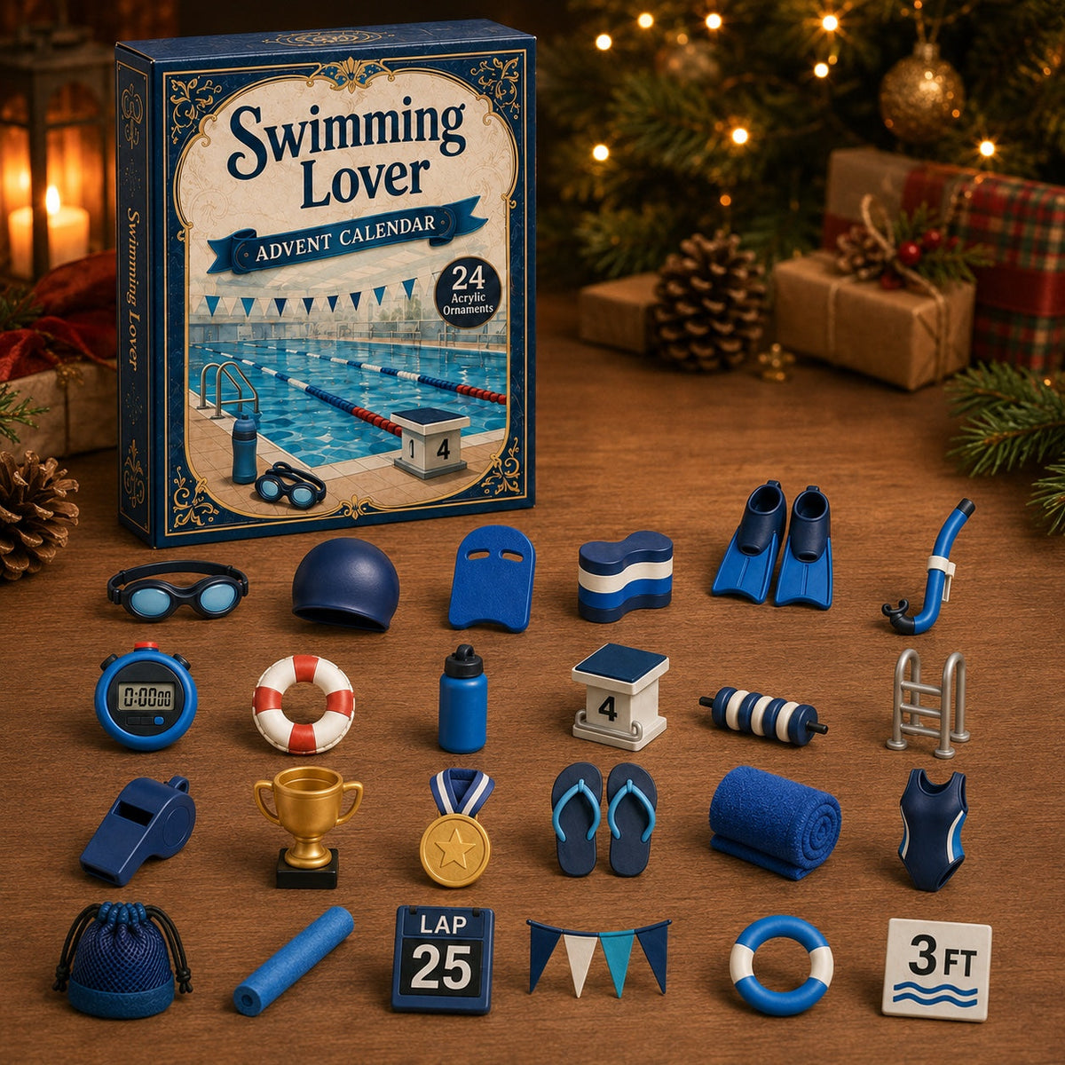 Swimming Advent Calendar 2026 - 24 Acrylic Swimming Ornaments for Swimmers